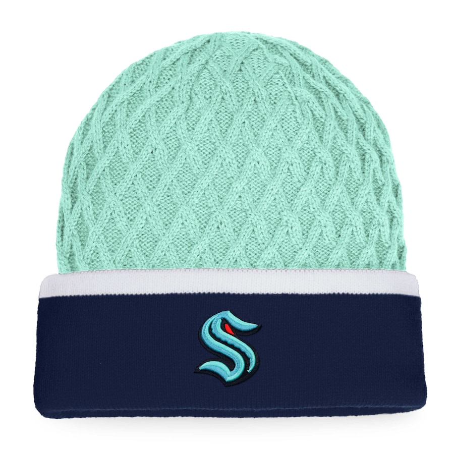  Seattle Kraken Fanatics Branded Iconic Striped Cuffed Knit Hat - Light Blue-Deep Sea Blue