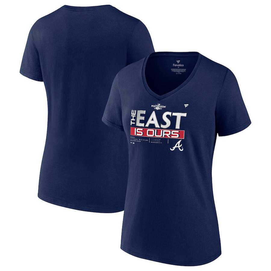 Atlanta Braves Fanatics Branded Women's 2022 NL East Division Champions Locker Room V-Neck T-Shirt - Navy