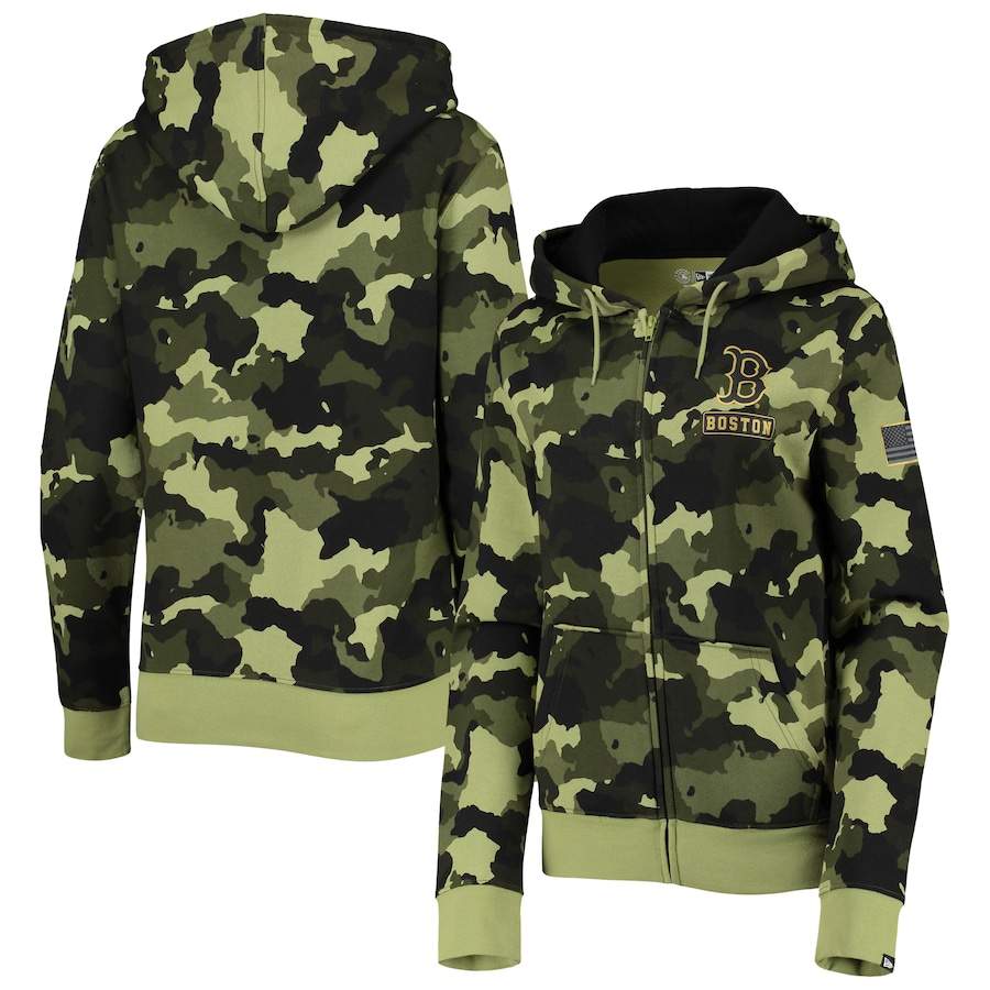Boston Red Sox New Era Women's 2022 MLB Armed Forces Day Camo Full-Zip Hoodie - Green