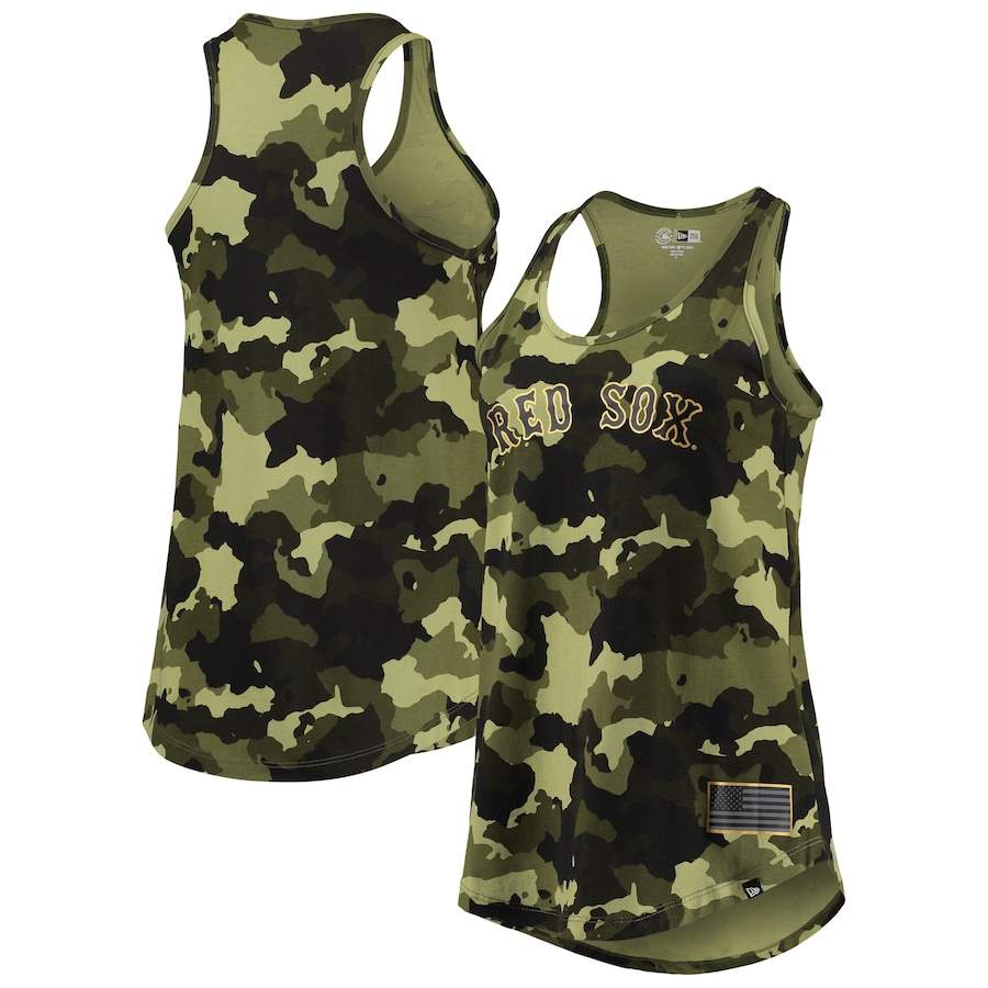 Boston Red Sox New Era Women's 2022 MLB Armed Forces Day Camo Racerback Tank Top - Green