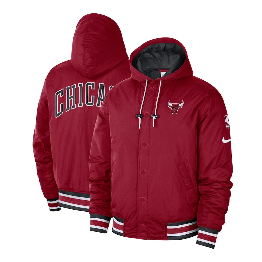Chicago Bulls Nike 2022-23 City Edition Courtside Bomber Full-Zip Hoodie Jacket - Red-Black