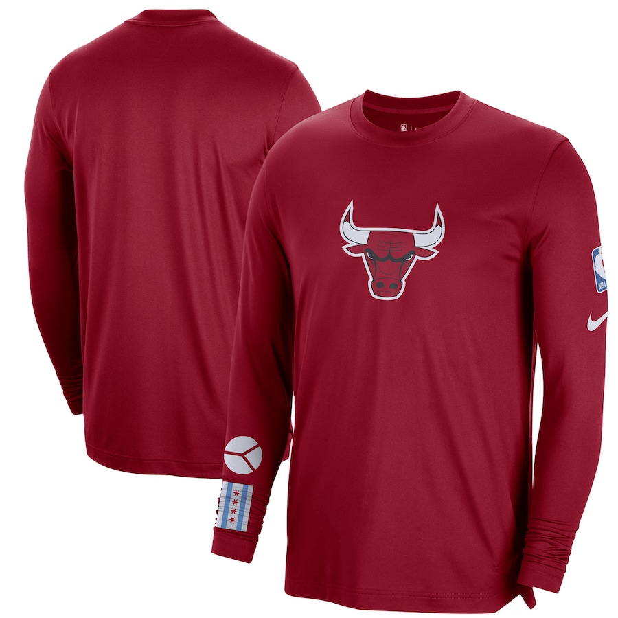 Chicago Bulls Nike 2022-23 City Edition Pregame Warmup Long Sleeve Shooting Shirt - Red