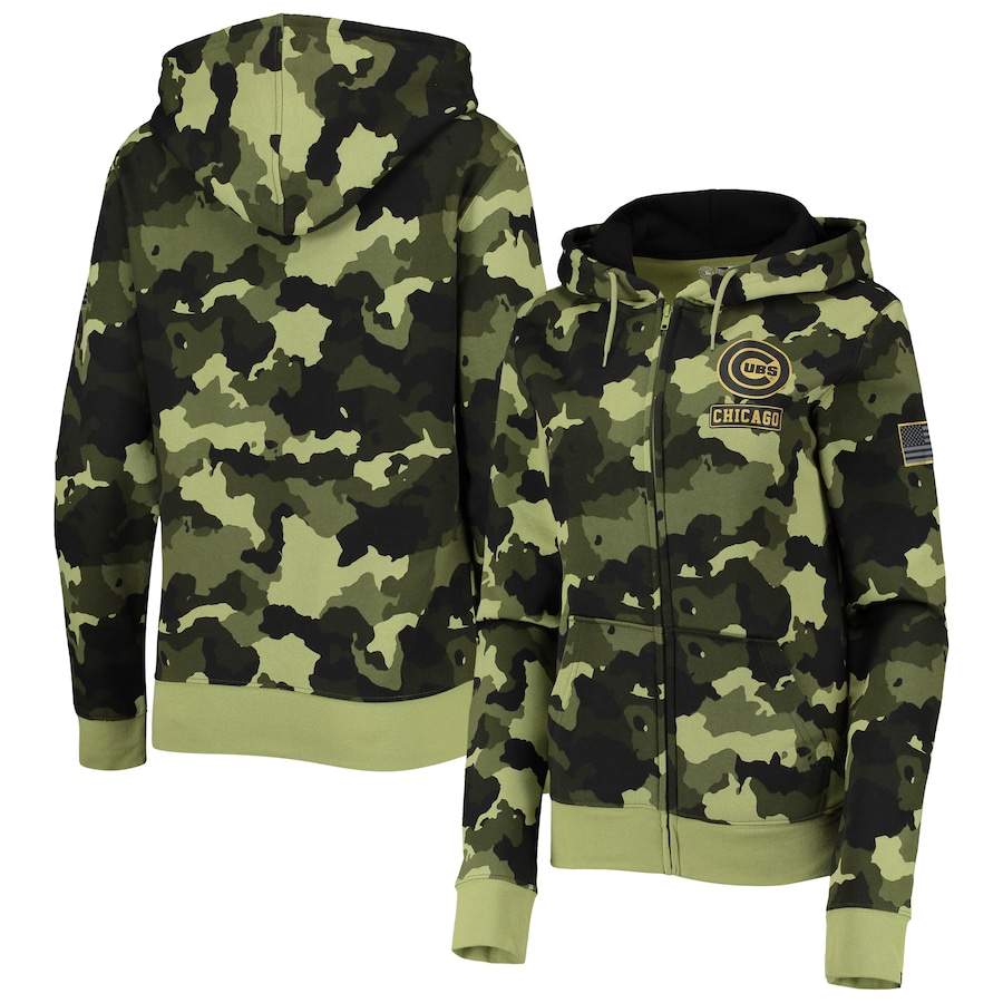 Chicago Cubs New Era Women's 2022 MLB Armed Forces Day Camo Full-Zip Hoodie - Green