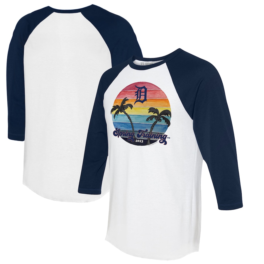 Detroit Tigers Tiny Turnip Women's 2023 Spring Training 3-4-Sleeve Raglan T-Shirt - White-Navy