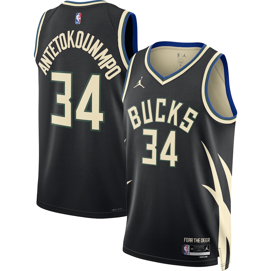 Giannis Antetokounmpo Milwaukee Bucks Jordan Brand 2022-23 Statement Edition Swingman Jersey - Black