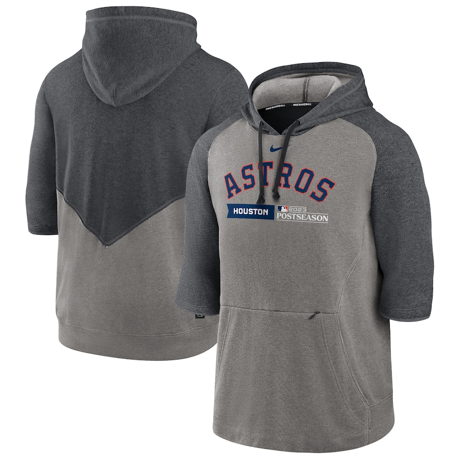  Houston Astros Nike 2023 Postseason Authentic Collection Flux Performance 3-4-Sleeve Pullover Hoodie - Heather Gray-Heather Charcoal