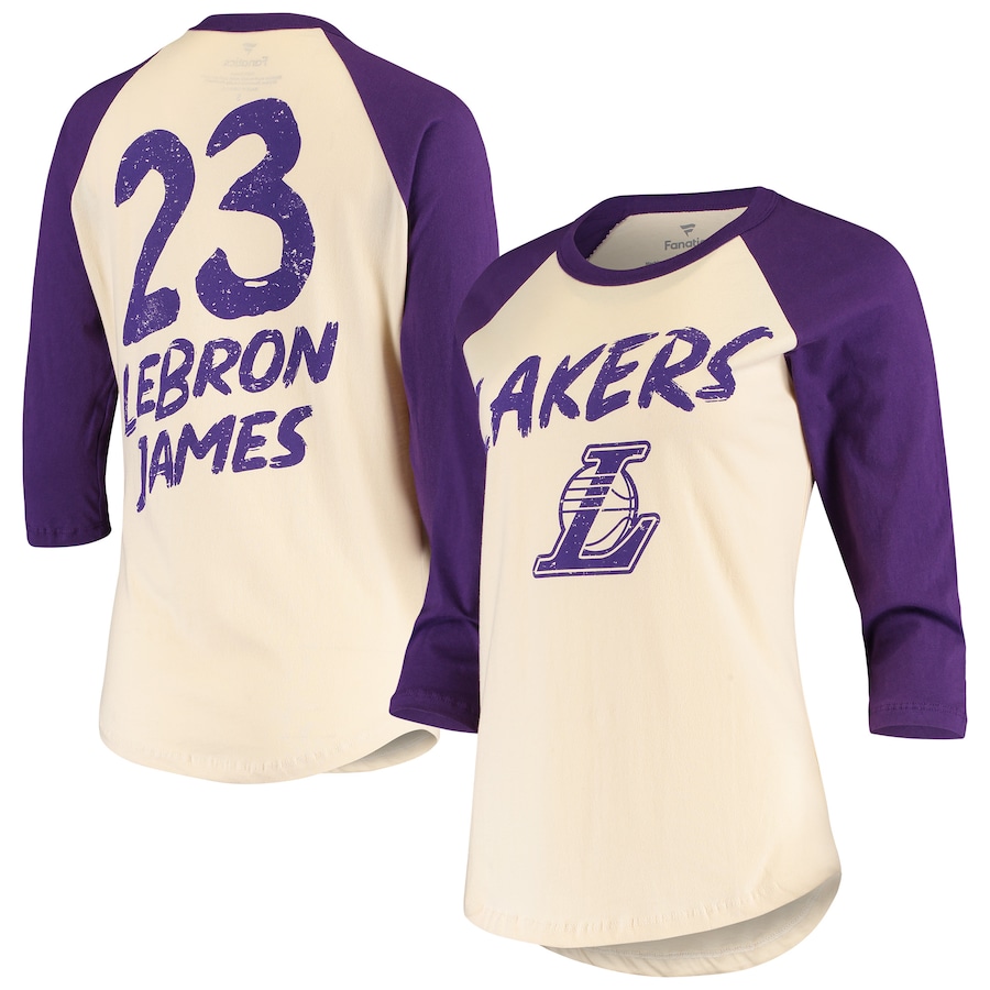 LeBron James Los Angeles Lakers Fanatics Branded Women's Raglan 3-4-Sleeve T-Shirt - Cream