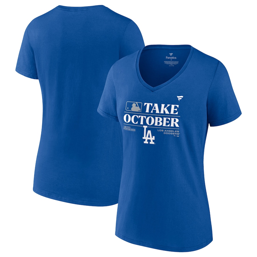  Los Angeles Dodgers Fanatics Branded Women's 2023 Postseason Locker Room V-Neck T-Shirt - Royal