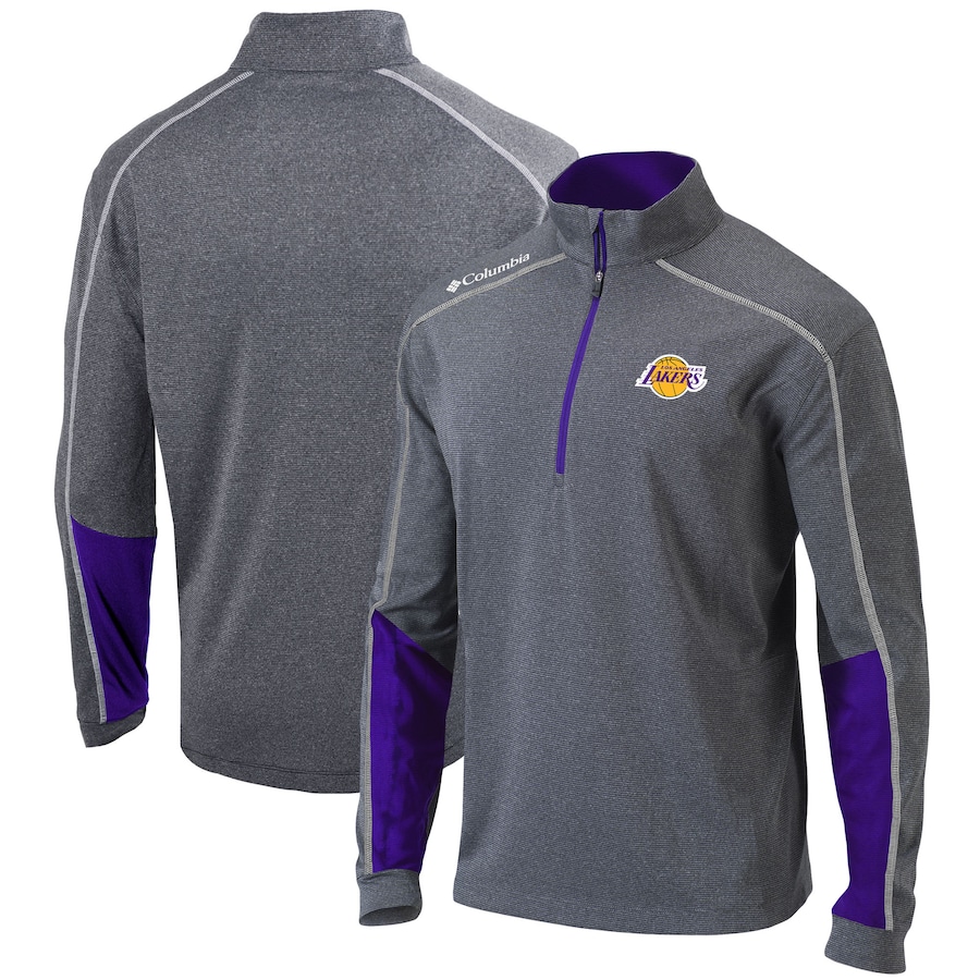 Los Angeles Lakers Columbia Omni-Wick Shotgun 2.0 Quarter-Zip Pullover Top - Heathered Gray-Purple