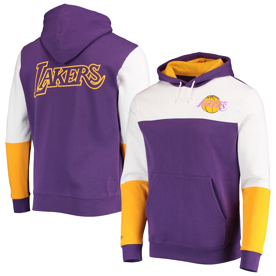 Los Angeles Lakers Mitchell & Ness Hardwood Classics Fusion 2.0 Colorblock Pullover Hoodie - Purple