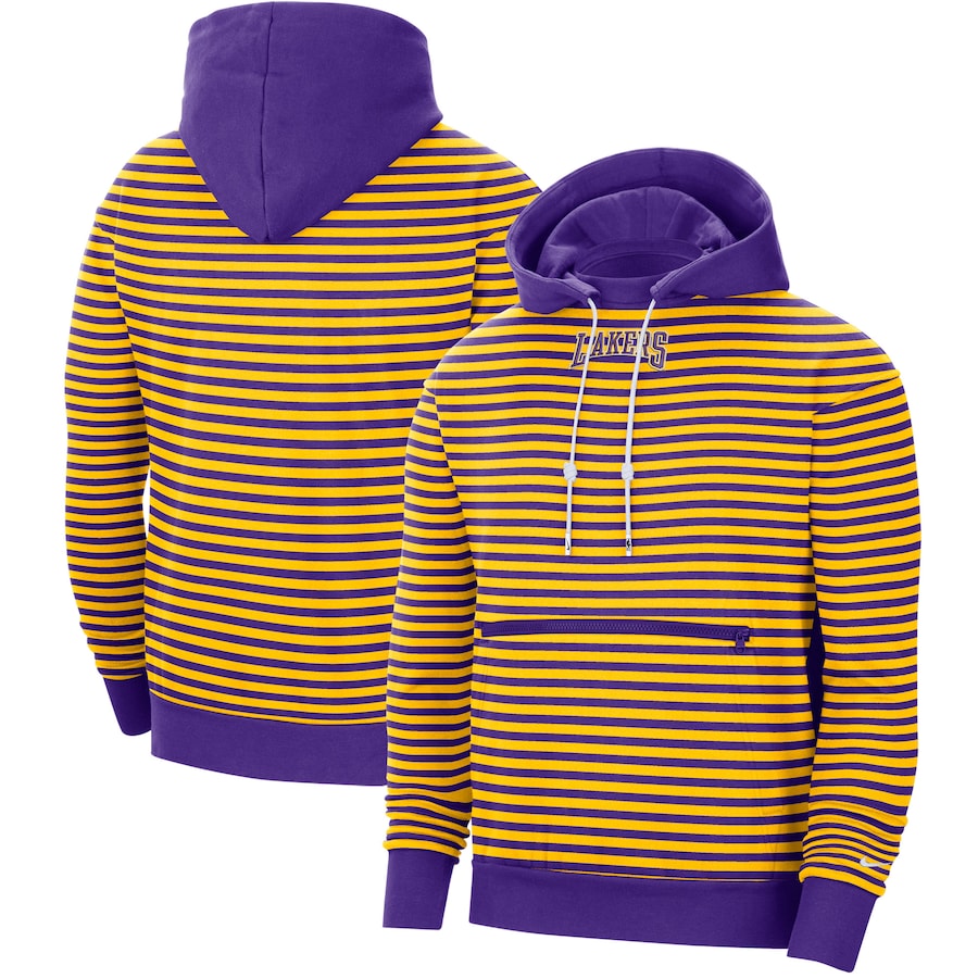Los Angeles Lakers Nike 75th Anniversary Courtside Striped Pullover Hoodie - Gold-Purple