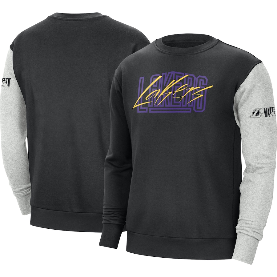 Los Angeles Lakers Nike Courtside Versus Force & Flight Pullover Sweatshirt - Black-Heather Gray