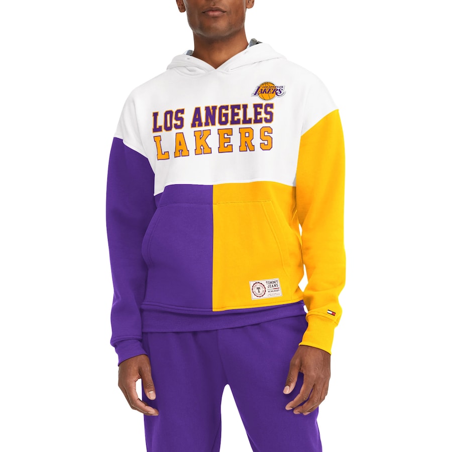 Los Angeles Lakers Tommy Jeans Andrew Split Pullover Hoodie - White-Purple