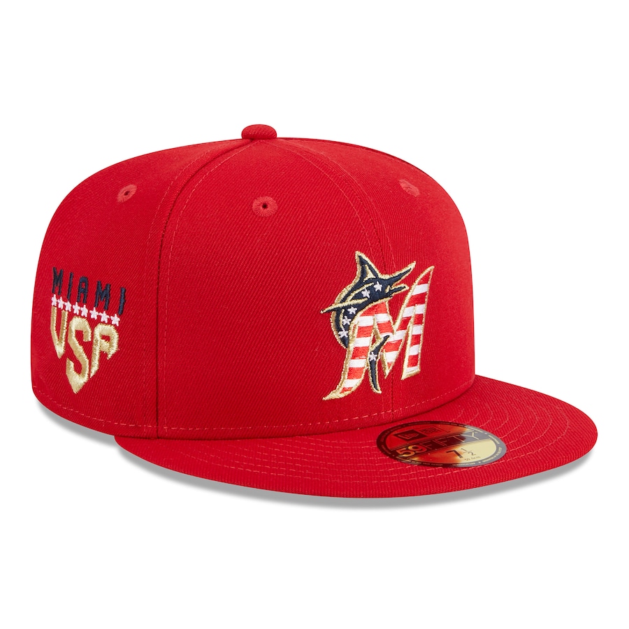 Miami Marlins New Era 2023 Fourth of July 59FIFTY Fitted Hat - Red