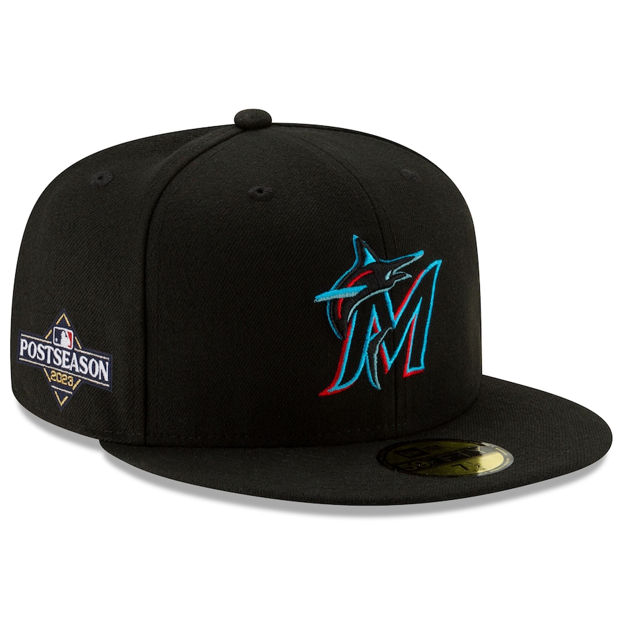 Miami Marlins New Era 2023 Postseason Side Patch 59FIFTY Fitted Hat - Black