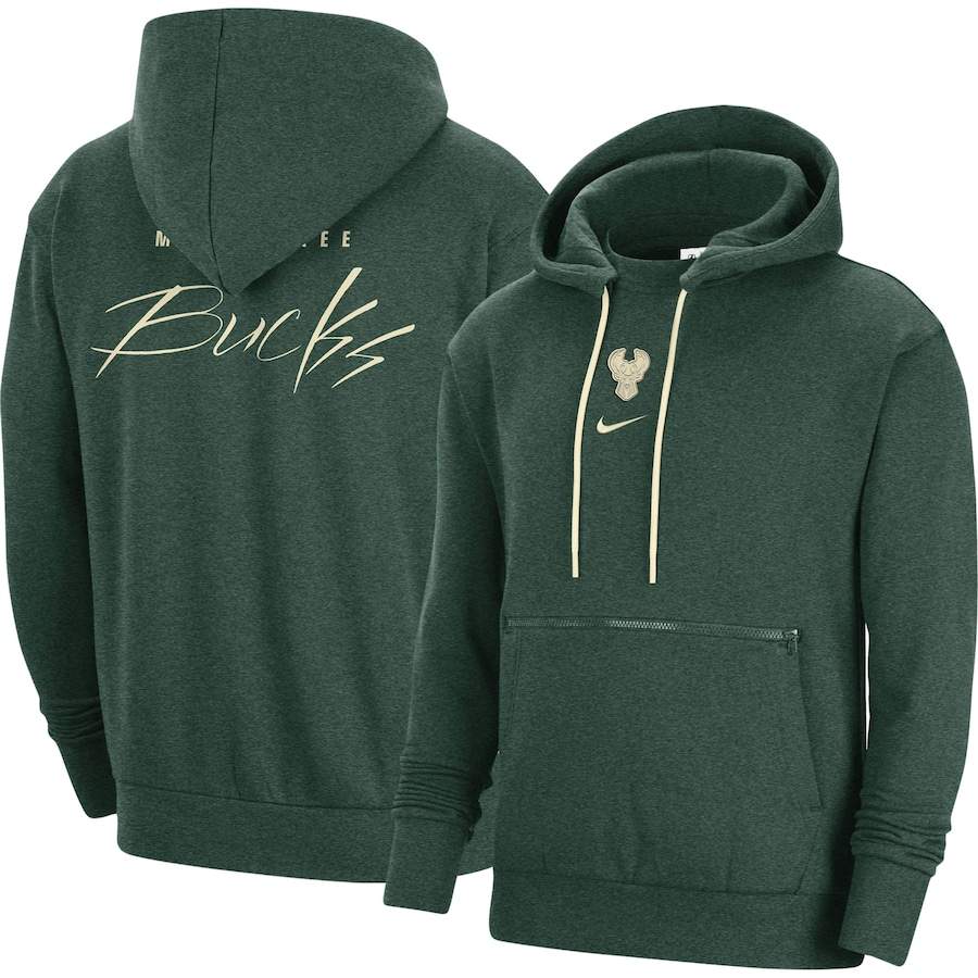 Milwaukee Bucks Nike Courtside Versus Flight Pullover Hoodie - Heather Hunter Green