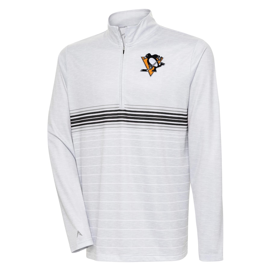 Pittsburgh Penguins Antigua Bullseye Quarter-Zip Pullover Top - Heather Gray-Black