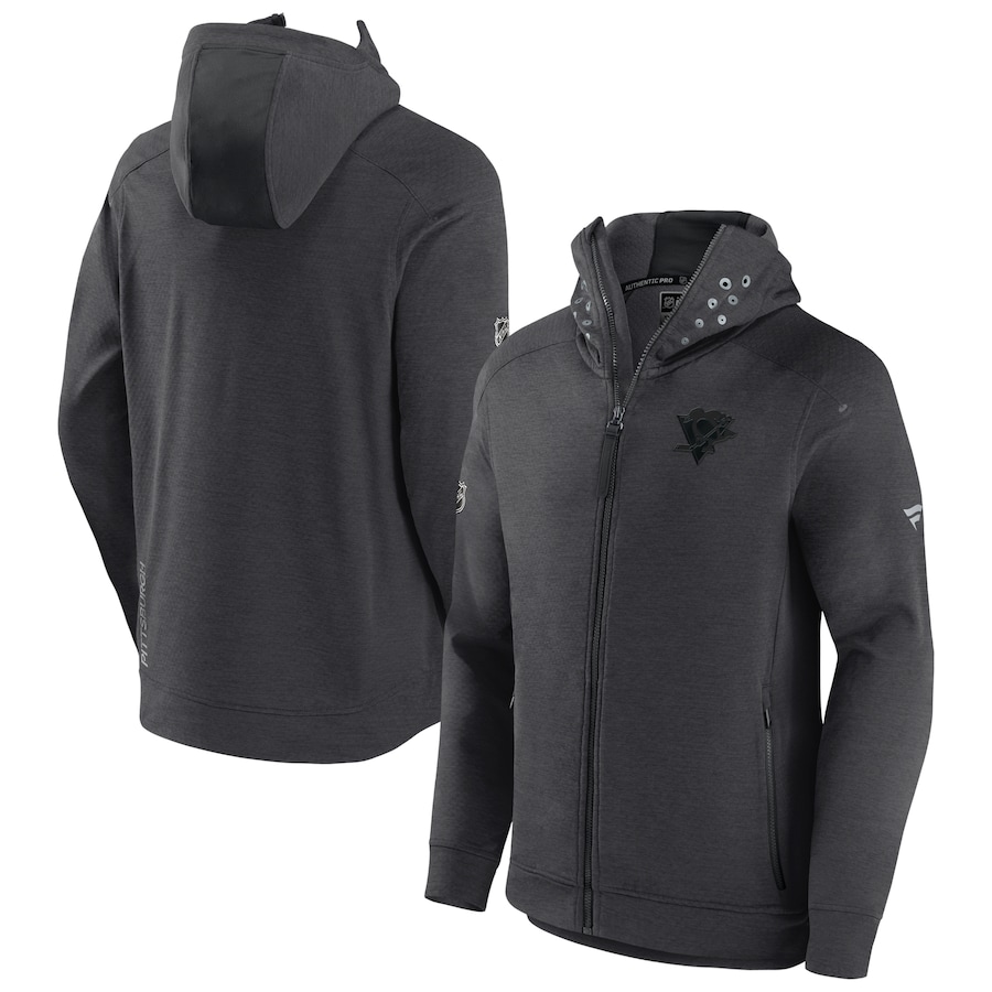 Куртка с капюшоном Pittsburgh Penguins Fanatics Branded Authentic Pro Road Tech Full-Zip (тёмно-серый меланж)