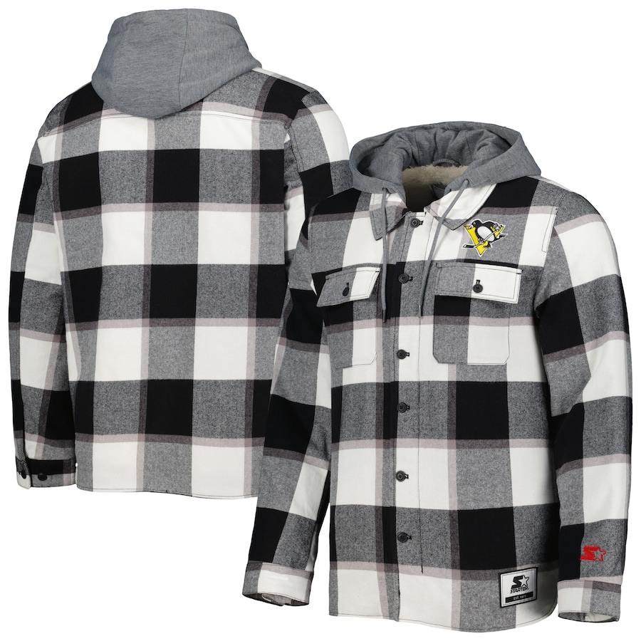 Pittsburgh Penguins Starter Big Joe Lined Flannel Full-Zip Hoodie - Black