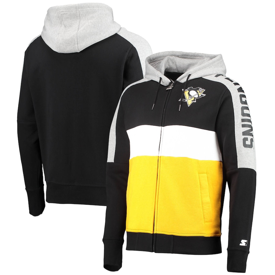 Pittsburgh Penguins Starter Playoffs Color Block Full-Zip Hoodie - Black-Gold