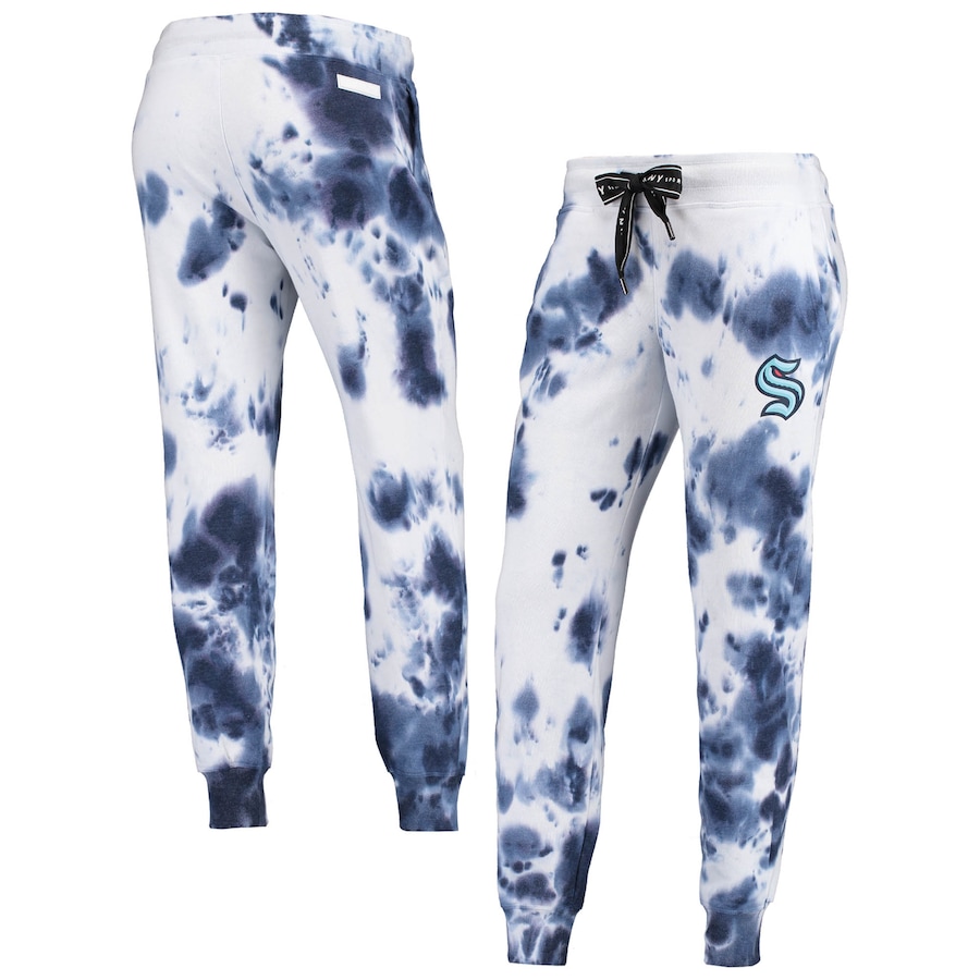Seattle Kraken DKNY Sport Women's Melody Tie-Dye Jogger Pants - White-Deep Sea Blue