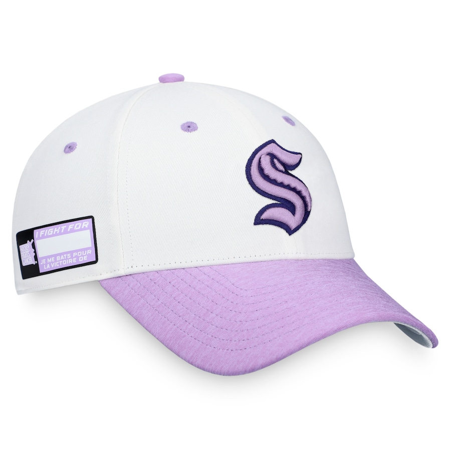 Seattle Kraken Fanatics Branded 2022 Hockey Fights Cancer Authentic Pro Snapback Hat - White-Purple