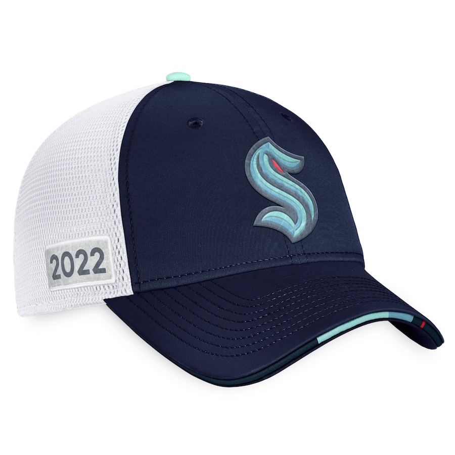 Seattle Kraken Fanatics Branded 2022 NHL Draft Authentic Pro On Stage Trucker Adjustable Hat - Navy-White