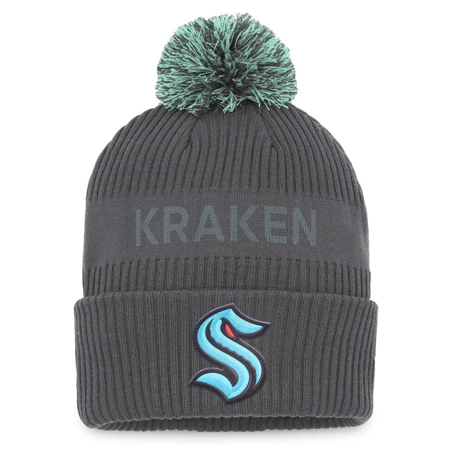 Seattle Kraken Fanatics Branded Authentic Pro Home Ice Cuffed Knit Hat with Pom - Charcoal