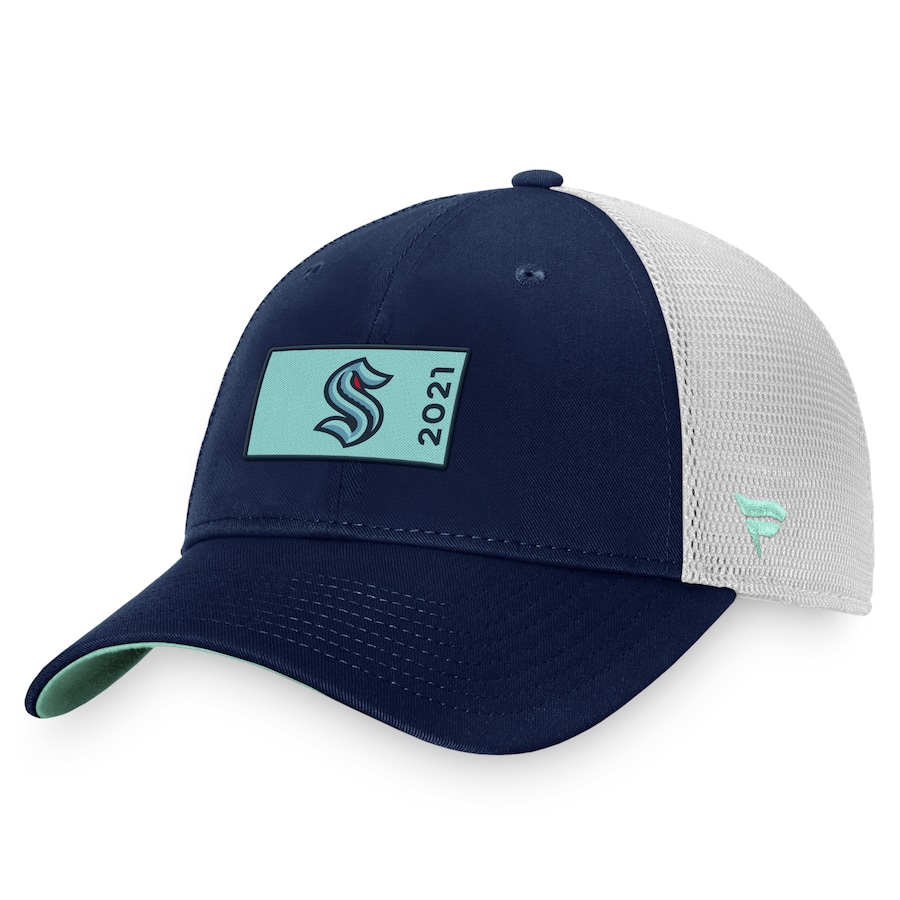 Seattle Kraken Fanatics Branded Authentic Pro Rink Trucker Snapback Hat - Deep Sea Blue-White