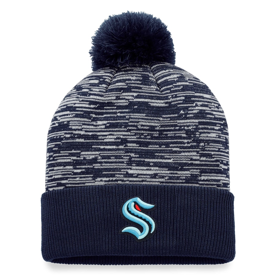 Seattle Kraken Fanatics Branded Defender Cuffed Knit Hat with Pom - Navy