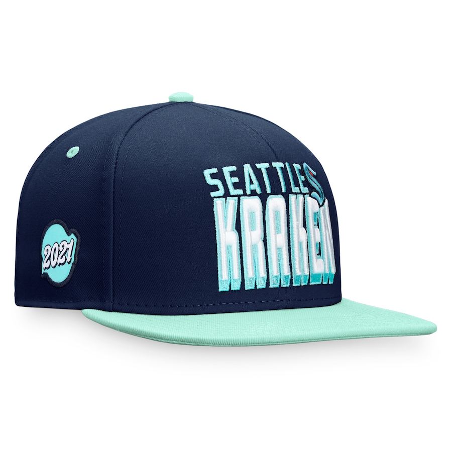 Seattle Kraken Fanatics Branded Heritage Retro Two-Tone Snapback Hat - Navy-Blue