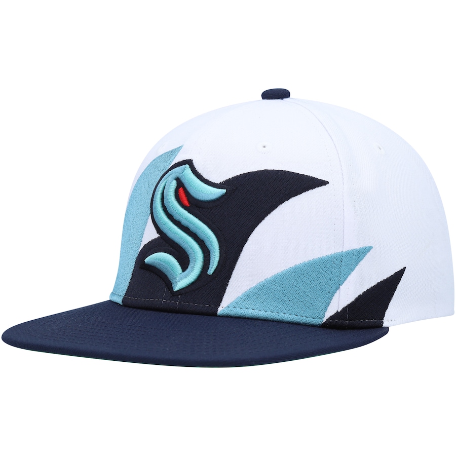 Seattle Kraken Mitchell & Ness Vintage Sharktooth Snapback Hat - White-Deep Sea Blue