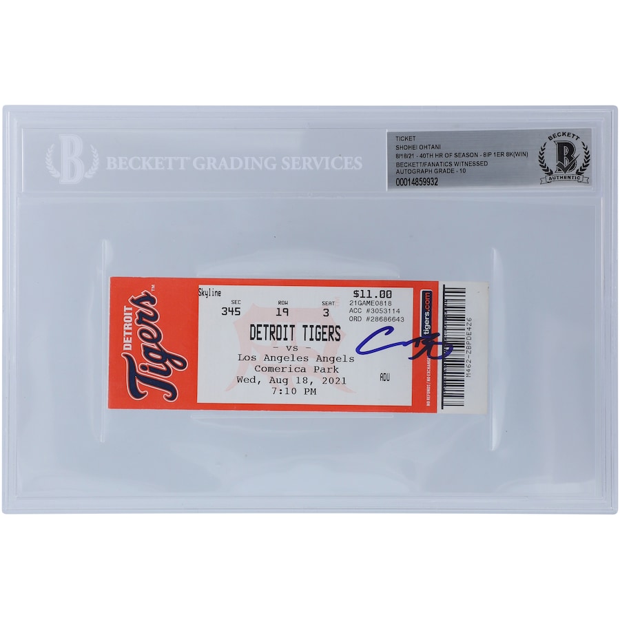 Shohei Ohtani Los Angeles Angels Autographed Fanatics Authentic August 18, 2021 Ticket - Beckett-Fanatics Graded 10