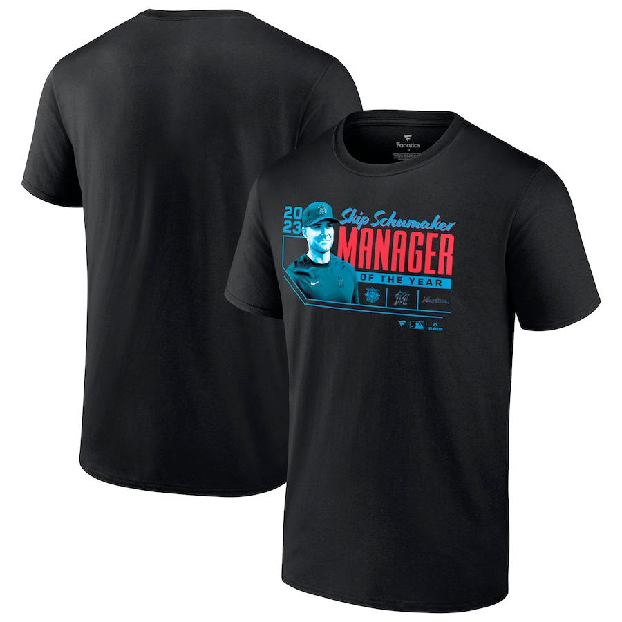 Skip Schumaker Miami Marlins Fanatics Branded 2023 NL Manager of the Year T-Shirt - Black