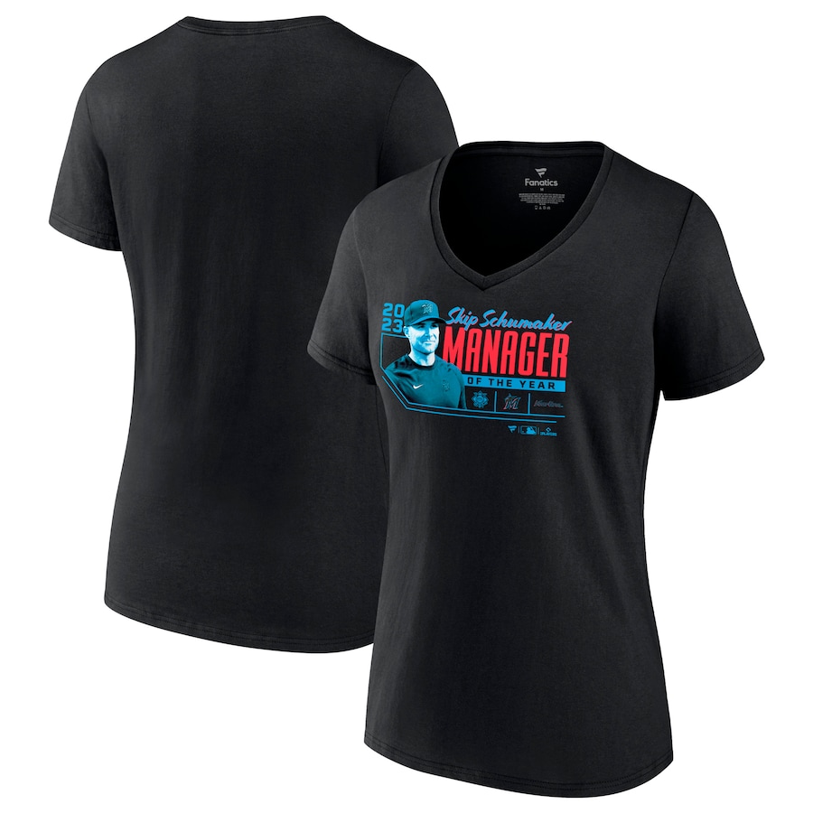 Skip Schumaker Miami Marlins Fanatics Branded Women's 2023 NL Manager of the Year V-Neck T-Shirt - Black
