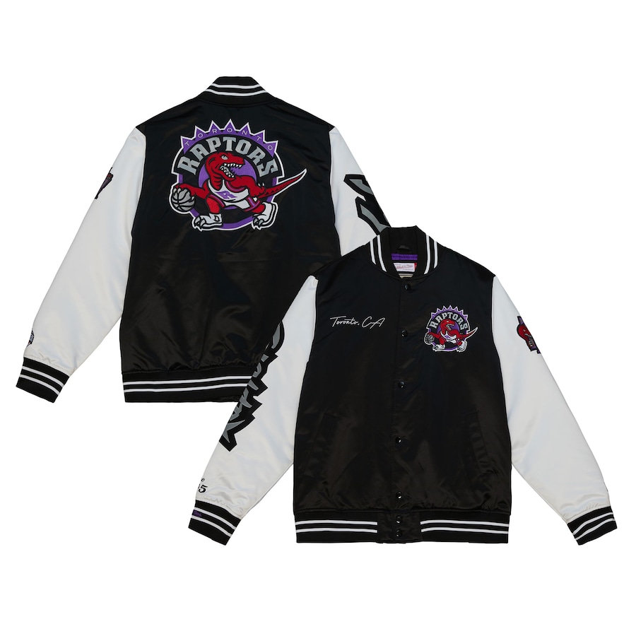 Toronto Raptors Mitchell & Ness Team Origins Satin Full-Snap Varsity Jacket - Black