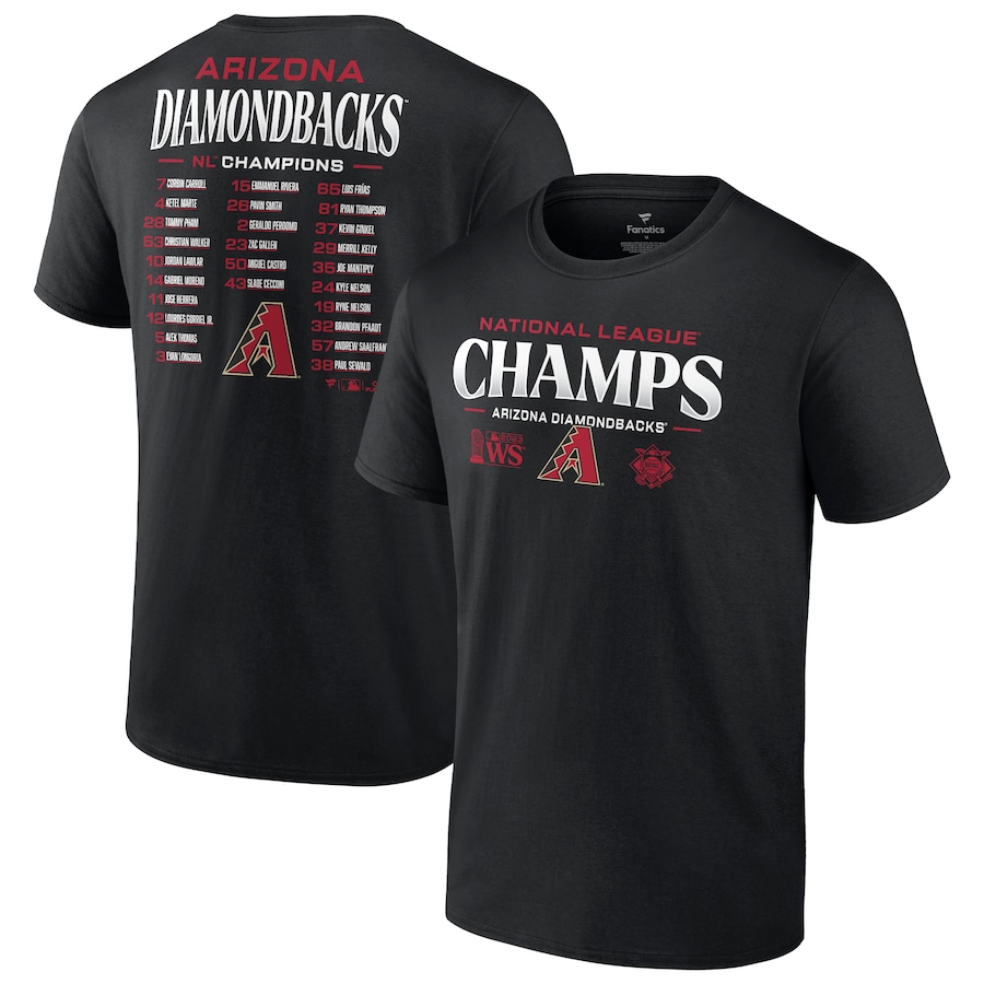 Arizona Diamondbacks Fanatics Branded 2023 National League Champions Roster T-Shirt – Black