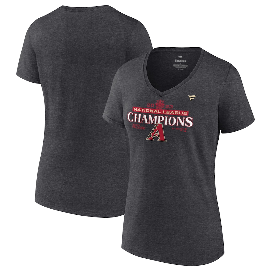  Arizona Diamondbacks Fanatics Branded Women's 2023 National League Champions Locker Room V-Neck T-Shirt - Heather Charcoal