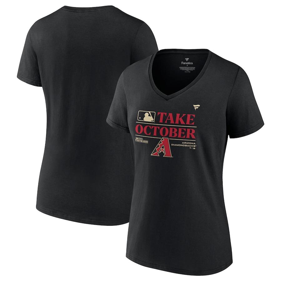  Arizona Diamondbacks Fanatics Branded Women's 2023 Postseason Locker Room V-Neck T-Shirt - Black