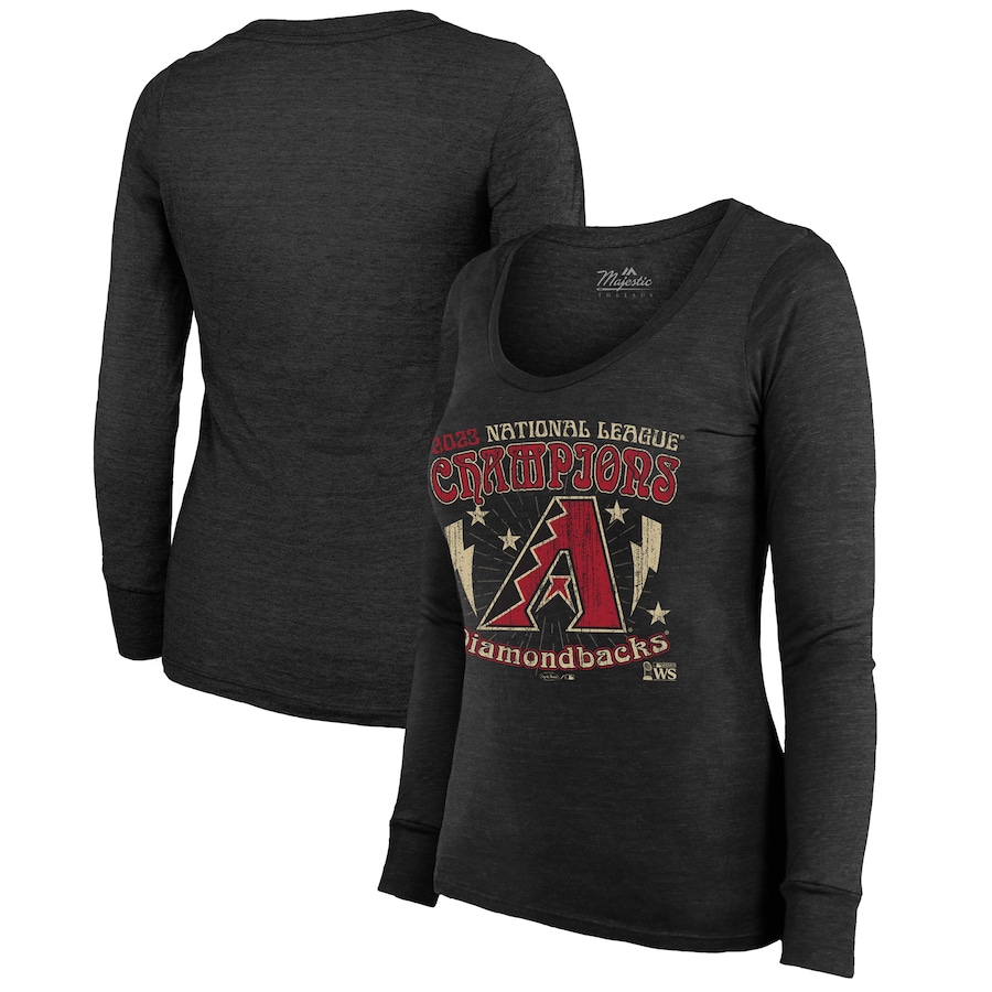  Arizona Diamondbacks Majestic Threads Women's 2023 National League Champions Tour Long Sleeve Tri-Blend T-Shirt - Black