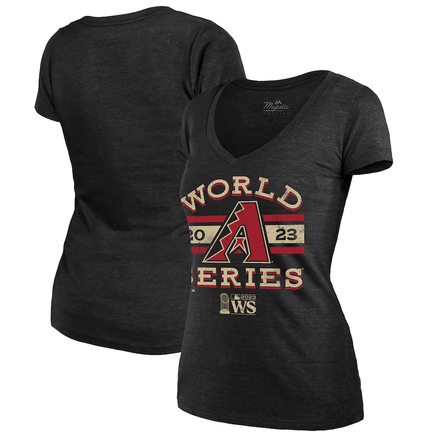  Arizona Diamondbacks Majestic Threads Women's 2023 World Series Contact Tri-Blend Fitted V-Neck T-Shirt - Black