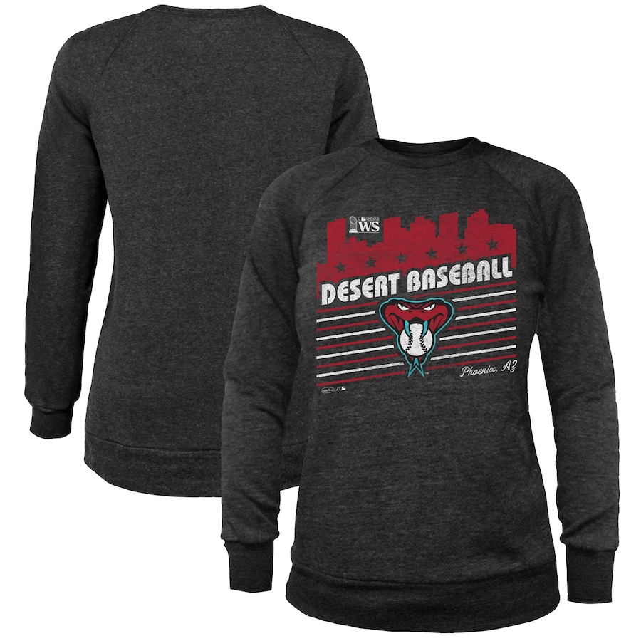  Arizona Diamondbacks Majestic Threads Women's 2023 World Series Local Lines Tri-Blend Pullover Sweatshirt - Black