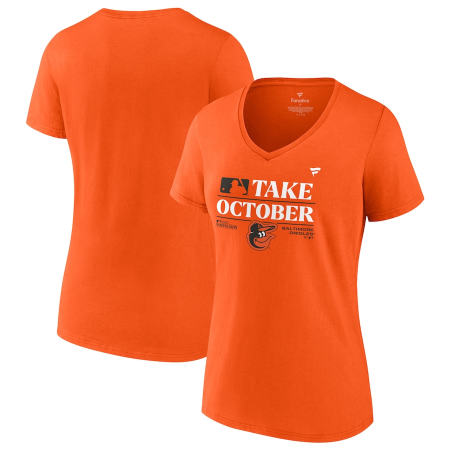  Baltimore Orioles Fanatics Branded Women's 2023 Postseason Locker Room V-Neck T-Shirt - Orange