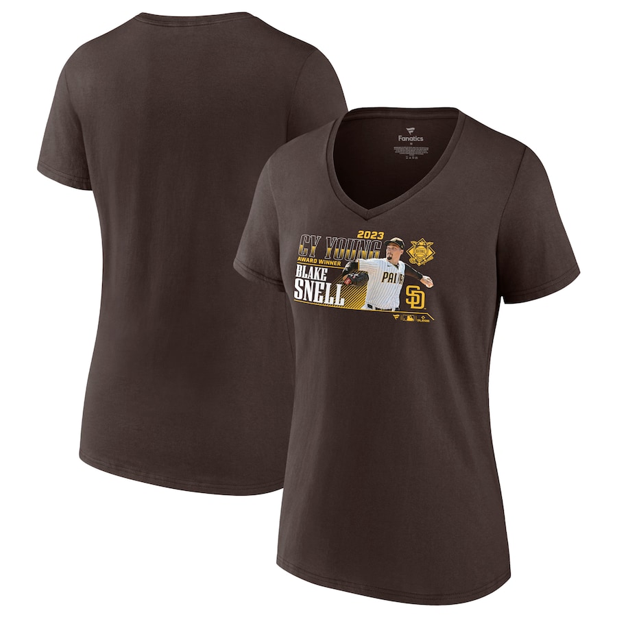 Blake Snell San Diego Padres Fanatics Branded Women's 2023 NL Cy Young Award Winner V-Neck T-Shirt - Brown