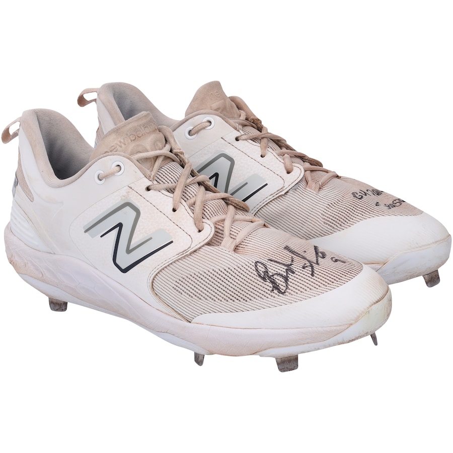 Brandon Nimmo New York Mets Autographed Fanatics Authentic Game-Used White New Balance Cleats from the 2023 MLB Season with 