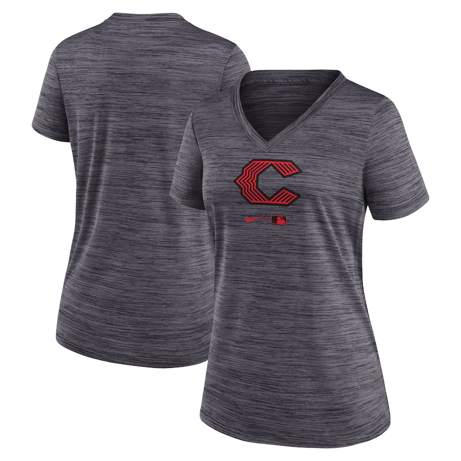  Cincinnati Reds Nike Women's 2023 City Connect Velocity Practice Performance V-Neck T-Shirt - Black