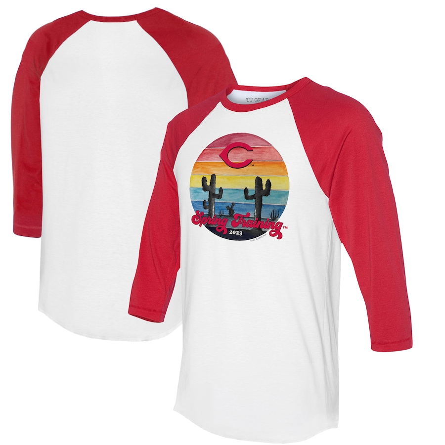 Cincinnati Reds Tiny Turnip Women's 2023 Spring Training 3-4-Sleeve Raglan T-Shirt - White-Red