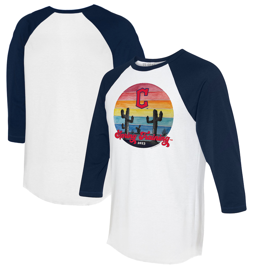 Cleveland Guardians Tiny Turnip Women's 2023 Spring Training 3-4-Sleeve Raglan T-Shirt - White-Navy