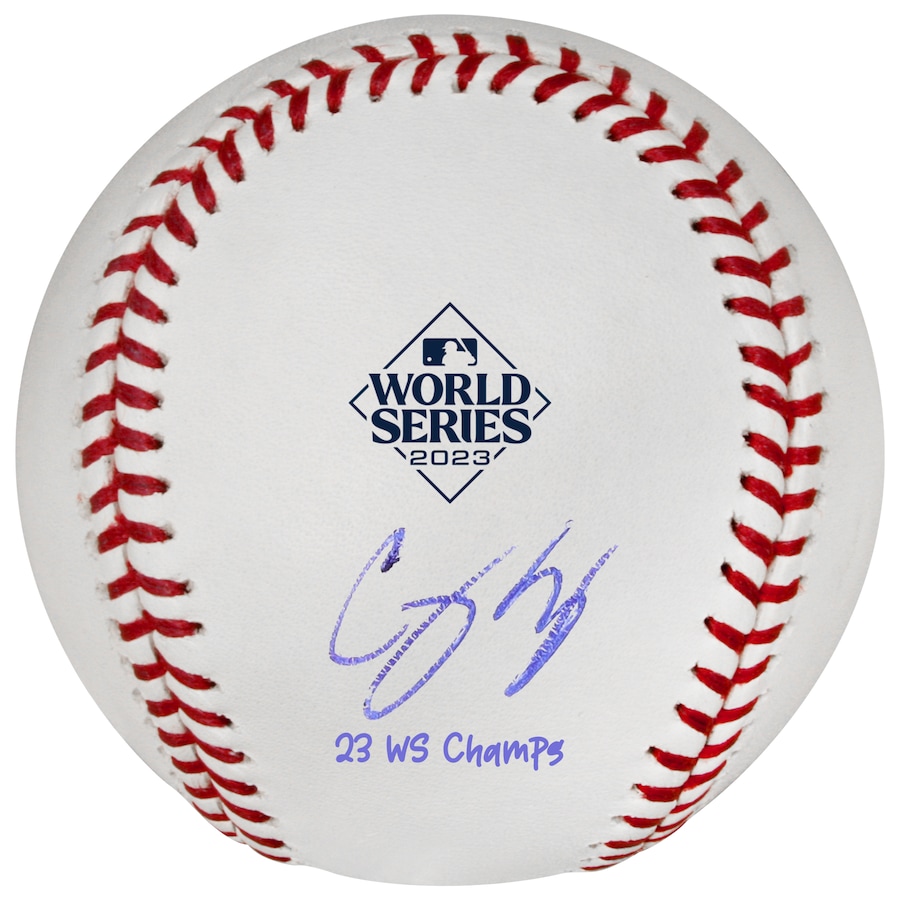 Corey Seager Texas Rangers Autographed Fanatics Authentic 2023 World Series Champions Logo Rawlings Baseball with 