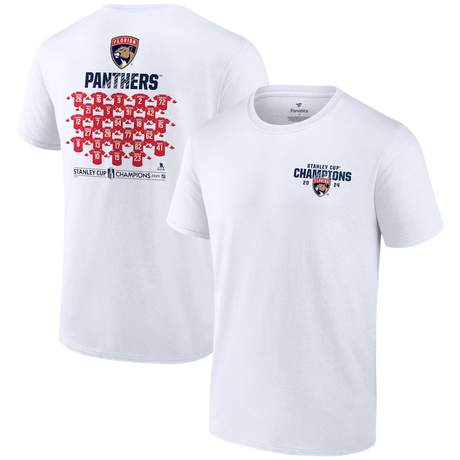  Florida Panthers Fanatics 2024 Stanley Cup Champions Jersey Roster T-Shirt - White